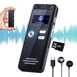 16GB Digital Voice Activated Recorder with Playback - 1138 Hours Audio Recording Device, 3072Kpbs HD Dual MIC Tape Recorder Device for Lecture A-B Repeat, MP3 Player, Password,【16GB TF Card Included】