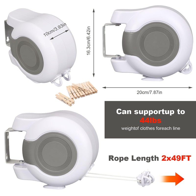 MANLVCLY Retractable Clothesline Outdoor - 2x49 Feet Heavy Duty Dual