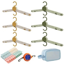 Foldable Travel Hangers with Gift Box & Storage Pouch – Lightweight ABS Plastic, Non-Slip Clips – Compact for Cruise, Camping & Home (6 Hanger+1 Retractable Clothesline+20 Clothespins+1 Storage Bag)