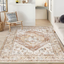 Lahome Boho Machine Washable Rugs - 5x7 Area Rug for Living Room Throw Lightweight Large Rugs for Bedroom Non-Slip Low-Plie Diniing Room Rug, Oriental Distressed Print Floor Carpet for Office Nursery