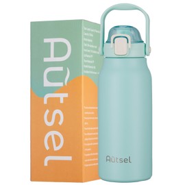 Autsel 1.7L Stainless Steel Water Bottle with Straw Large Metal Water Bottles Flask with Handle Double Walled Insulated Sports Water Bottle Leakproof for Gym Sports