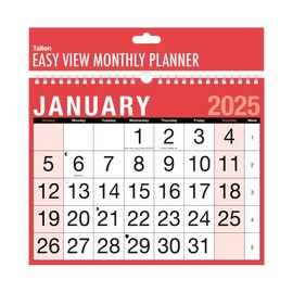 2025 Red Spiral Bound Easy View Monthly Planner Wall Hanging 1 Month Per Page Calendar