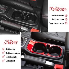 Bonbo Inner Front Water Cup Holder Trim Cover ABS Interior Accessories Cup Holder Cover Frame Trim for Jeep Wrangler JL JLU JT 2018-2022 (Red)