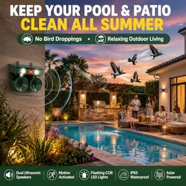 2026 Solar Bird Repellent Devices Outdoor with Dual Speakers,Pigeon Deterrent for Balcony Patio Pool Garden Fruit Trees Orchard,Motion Sensor Flash Light Bird Scare Device for House Porch Rooftop