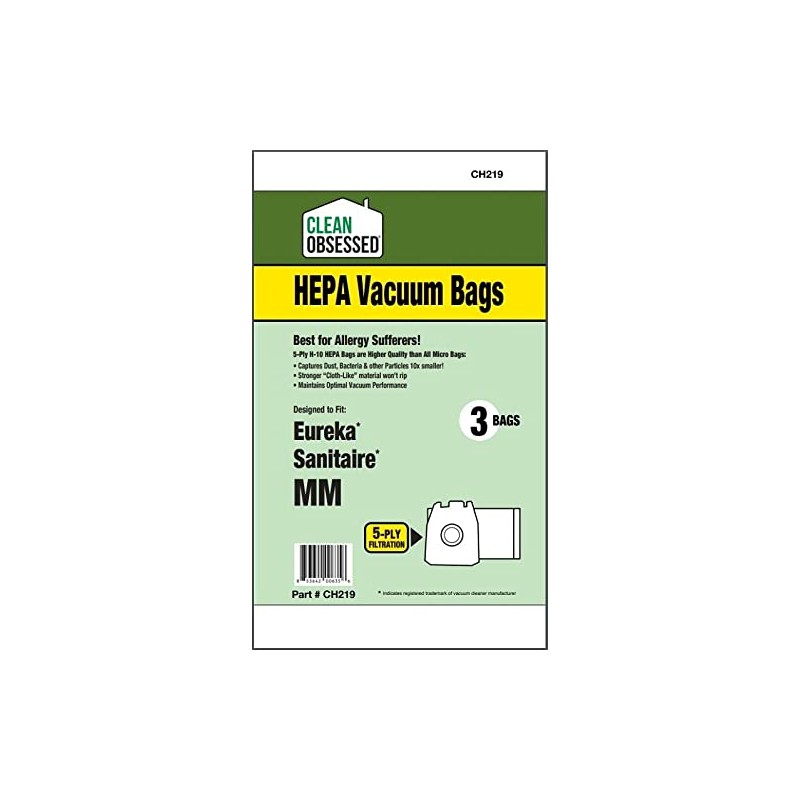 Clean Obsessed H-10 HEPA Bags - Type MM, Fits Eureka