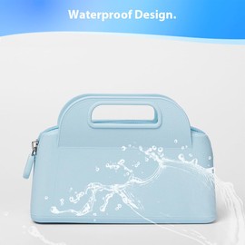 Travel Makeup Bag, Silicone Cosmetic Bags for Women, Cosmetic Organizer Case with Zipper, Waterproof Travel Toiletry Bag Skincare Pouch with Handle (Bule)