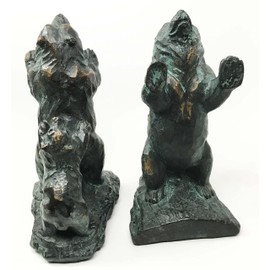 Wildlife Family Grizzly Momma Bear and Cub Pushing Weight Bookends Pair Resin Figurine