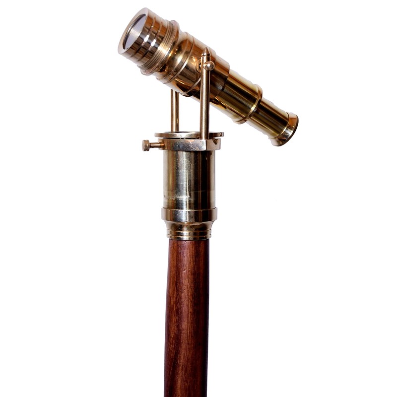 Victorian Walking Cane with Telescope Brass Handle Foldable Nautical Wooden