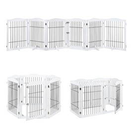 unipaws 132" Extra Wide Gate and Pet Playpen, Free Standing Tall Pet Fence with Walk Through Door, Pet Barriers for Home, Use as Indoor Cats Pen, Rabbit Pen, White