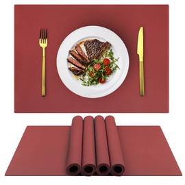 Silicone Placemats, Placemats for Dining Table, Non-Slip Kids Placemats, Waterproof Heat Resistant Washable Indoor & Outdoor Placemat for Patio Table (Wine Red)