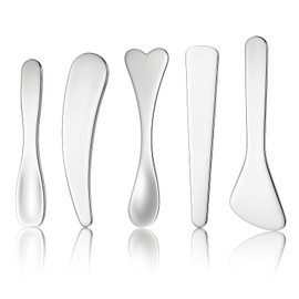5pcs Mini Metal Makeup Spatula Stainless Steel Cosmetic Spoon Multi-functional Beauty Spatula Reusable Mask Facial Applicator Scoop Skincare Tools for Mixing Sampling Cream Mask Lotions Moisturizers