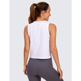 CRZ YOGA Pima Cotton Cropped Tank Tops for Women Soft High Neck Crop Workout Top Athletic Yoga Basic Sleeveless Shirts White Small