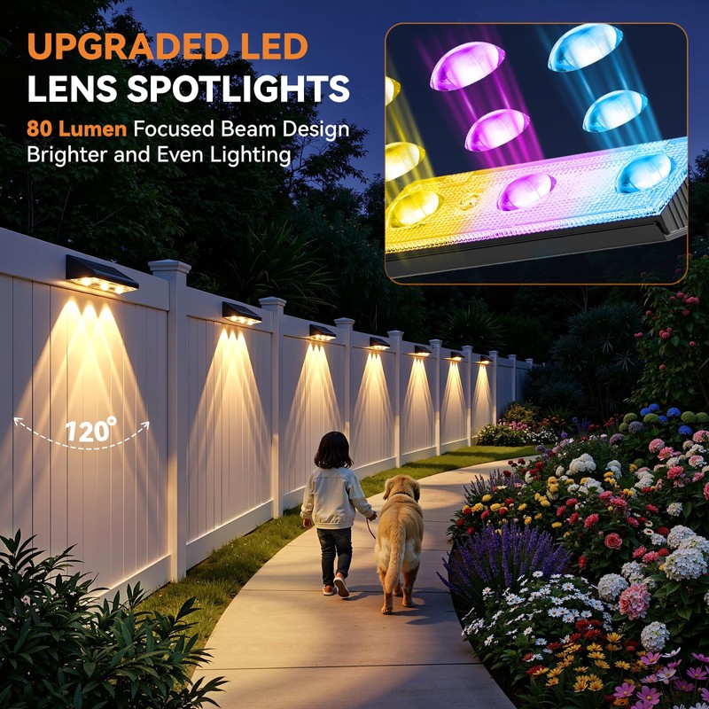 Solar Fence Lights Outdoor 10 Pack, Upgraded Brightness 3X LED