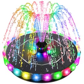 SZMP 3.5W Solar Fountain for Bird Bath with 2000mAh Battery & 3D Color Changing LED Light, Anti-Drift Fixer & 8 Nozzles, Solar Powered Water Fountain Kit for Garden, Patio, Pond (Colorful)