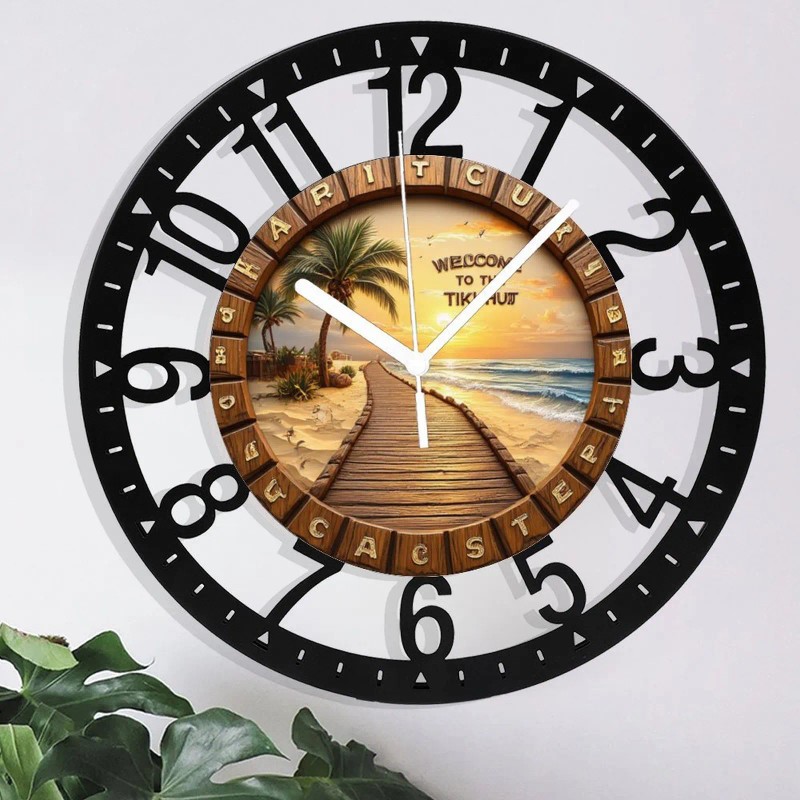 25cm Round Iron Clock Featuring a Running Horse Silhouette in