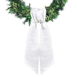 Ftuuo Wreath Sash for Front Door White Seersucker Wreath Satin Sash Burlap Garland Ribbon Accessories for Wreath Yard Doorway Indoor Outdoor Bow Bridal Shower Home Decor,5.1 x 54.3