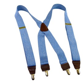 HoldUp Suspender Company - Tirantes de tela vaquera azul claro de 3,8 cm con parte trasera en X y clips dorados antideslizantes patentados