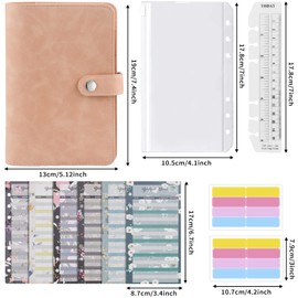 Mlife Ring Binder, Budget Planner - 26 Pieces Leather Notebook Folder with Clear Plastic Binder Envelopes, Budget Sheets, Label Stickers, Money Storage Money Book for Travel and Diary (Pink)