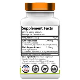 tnvitamins Turmeric Curcumin Capsules with Black Pepper | 3000 MG - 120 Capsules | Extra Strength Golden Turmeric Curcumin Supplement | Non-GMO | Produced in The USA