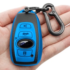 Kirsnda for Subaru key fob cover case with keychain,Texture Soft TPU key case/skin,4-Buttons fit BRZ Legacy Outback Ascent Crosstrek Forester WRX Remote Key Vehicle Accessories(Blue)
