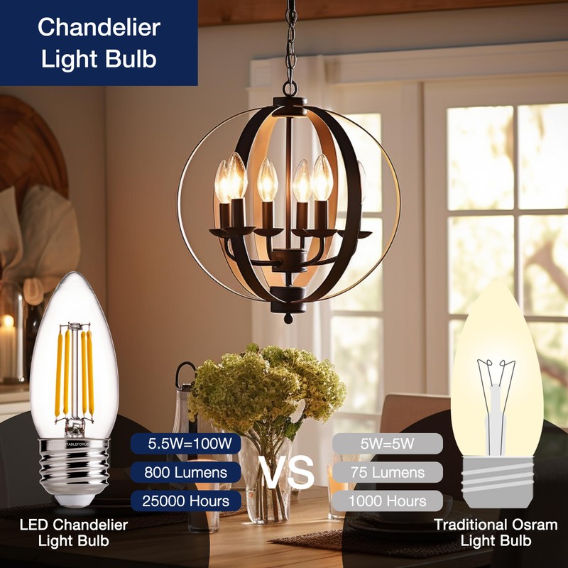 FLSNT 100W Equivalent LED Candelabra Bulbs, 800LM Dimmable LED Chandelier