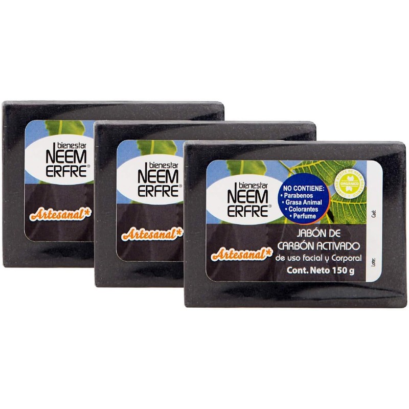 NEEM ERFRE Pack de 3 jabon de carbon activado 150g