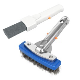 AQUAFLY Pool Pumice Stone & 5.5" Stainless Steel Brush Kit with Handle | Pumice Stone for Pool Cleaning & Pool Calcium Remover Tool | Pool Cleaning Tools & Deck Brushes for Scrubbing Heavy Duty
