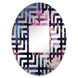DesignQ Cosmic Purple Damask - Damask Maze - 20x30 Inches - Oval Decorative Wall Mirror for Bathroom, Bedroom, Entryway, Living Room, Vanity Room and Modern Décor