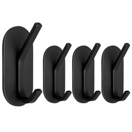Towel Hook Adhesive Hooks, 4 Pack Towel Racks for Bathroom Stainless Steel Wall Hooks Hanger Towel Holder Heavy Duty Robe Coat Hook for Towel, Coat, Robe, Cloth, Hat (Black)