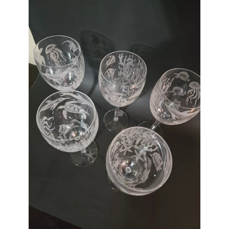 IncisoArt Hand Etched Italian Crystal Goblet Sandblasted Wine Glass 11.5oz