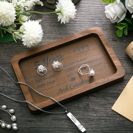 Gerrii Anniversary Wood Gift Rectangle Engraved Tray Wedding Anniversary Wood Gifts for Him Husband Wife Trinket Dish Solid Wood Jewelry Display Tray for Rings Watch (Rustic Style)