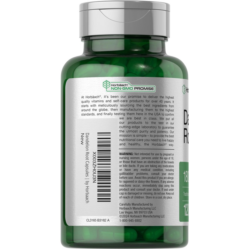 Horbäach Dandelion Root Supplement | 120 Capsules | Non-GMO, Gluten