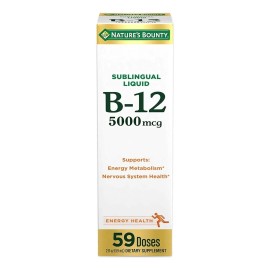 Natures Bounty Vitamin B12 5000 mcg Lquido Sublingual, Salud Cardiovascular y Apoyo Energtico Celular, 2 onzas lquidas (1 unidad)                     