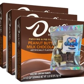 Instant Pudding & Pie Filling Mix 3.22 oz Box (Pack of 3) with Candy Freezer Freeze Dried Ice Cream Bites (DØVƐ Peanut Butter Milk Chocolate) - Candy