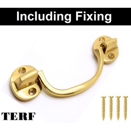TERF® Traditional Vintage Polished Brass Drop Handle Face Fix Cabinet Pull Handle Knobs Including Fixing Screw for Use Window Cupboard Cabinet Wardrobe Door Gate - Pack of 4