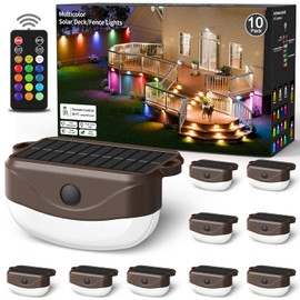Solar Fence Lights with Remote Control 50ft,15 Multi Colors Solar Powered Outdoor Step Lighting,IP67 Waterproof Led RGBYW Colors Lamp for Outside Fence/Deck/Backyard/Stair Railing/Wall/Patio/Pool