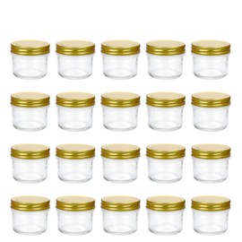 Encheng 4 oz Clear Glass Jars With Lids(Golden),Small Spice Jars For Herb,Jelly,Jams,Wide Mouth Mason Jars Canning Jars For Kitchen Storage 20 Pack … …