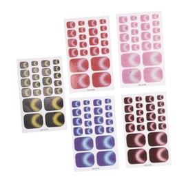 FOMIYES 5pcs Cat Eye Glitter Toe Nail Stickers Full Cover Press Toenail Wraps for DIY Nail Art Easy Removal Bling Effect Dazzling Glitter Design
