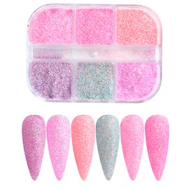 Shiny Pink Nail Powder Chrome Glitter Pigment Dust Iridescent Nail Thin Particle Magic Mirror Dip Powder 6Colors
