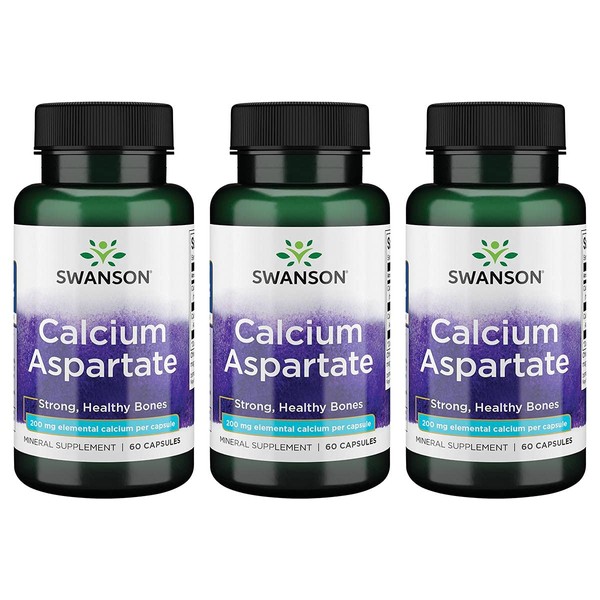 Swanson Calcium Aspartate - Herbal Supplement Promoting Bone, Heart, & Muscle Health - Natural Formula Promoting Total Body Wellness - (60 Capsules-200mg Each) 3 Pack