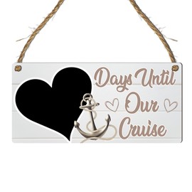 Days Until Our Cruise Countdown Sign - Fun & Stylish MDF Wooden Plaque with Heart Chalkboard for Holiday Vacation Countdown - Ready to Hang with Rustic Rope (White, Without Pen)