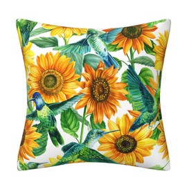 DILOXNSU Cushion Covers 18 x 18 inch Sunflowers and Hummingbirds Double-Sided Decorative Velvet Pillows Covers for Sofa Bed Home Livingroom Outdoor Garden Decor Cushions Covers 45 x 45 cm
