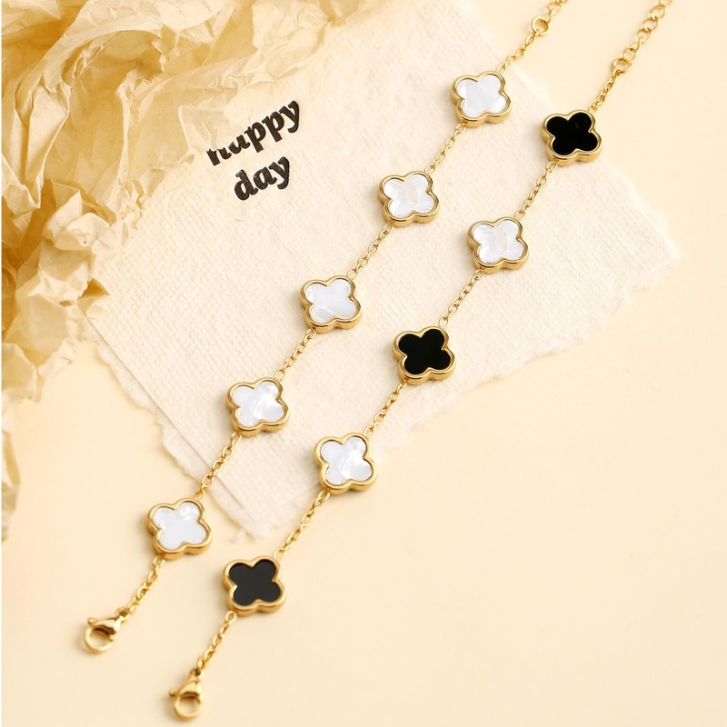 YUEXIAODOU 18K Gold bracelets for women Clover Bracelet Set 2Pcs