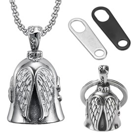Silver Angel Wings Motorcycle Guardian Bell - Biker Lucky Charm Keychain for Safe Riding & Road Protection