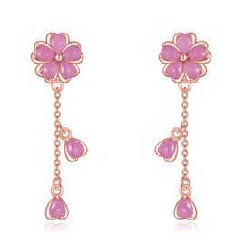 VONALA Kirschblüte Quaste Ohrringe 925 Sterling Silber Rosenquarz Rosa Blume Dangle Ohrringe Schmuck Geschenk für Frauen Weihnachten