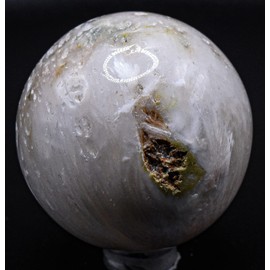 49mm 135g Scolecite Sphere Polished Natural White Zeolite Gemstone Crystal Mineral Décor Ball - India + Stand