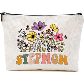 Stepmom Wildflowers Gifts For Mother's Day Makeup Bags - Stepmom Flower Gift Bags - Mom Birthday Gifts - Travel Cosmetic Bag For Birthday