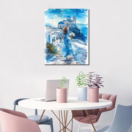 TISHIRON DIY Paint by Numbers for Adults Beginner Woman in a Blue Dress, Adult Paint by Number Girl, Acrylic Paint by Numbers Kits on Canvas Floral, Oil Painting Kit for Adults 16"x20"(Frameless)