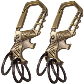 Kivssi Heavy duty key chain, Carabiner clip Car keychain family key chains bottle opener and 3 Key Rings suitable for men and women.2 pieces of Bronze