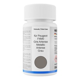 MG PRIME Autolack Lackstift Set für Peugeot F4M0 Gris Artense Metallic/Artense Grau Basislack Klarlack je 50ml